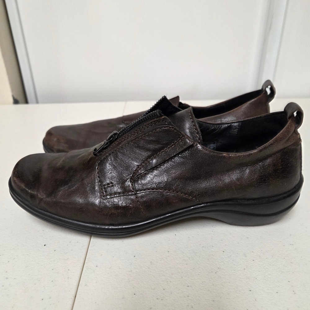 Romika Brown Leather Front Zip Comfort Loafers JSTE 28405-373 338 Size 42